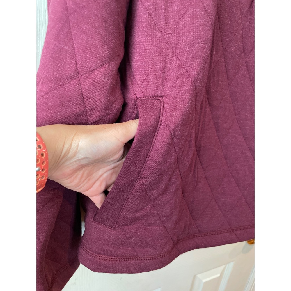 Lands' End Quilted Pullover Hoodie Women's XXL Burgundy Snap Neck Top FlawNew‎ - Picture 4 of 11